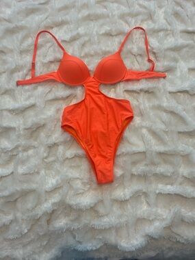 Women’s Orange Cutout One-Piece Swimsuit with Underwire Cups